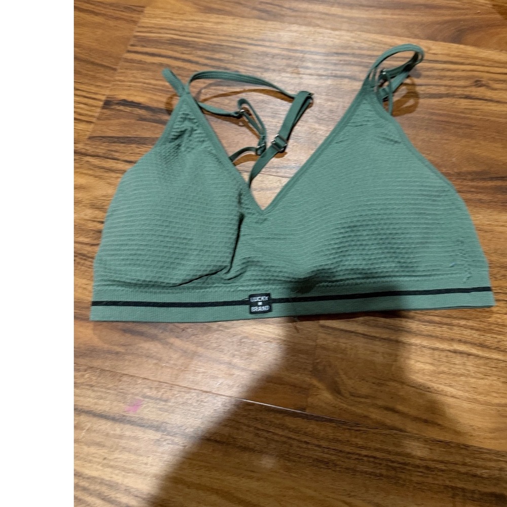 Athleisure Womens Lucky Brand Seamless Waffle Knit Bralette S Sage Green